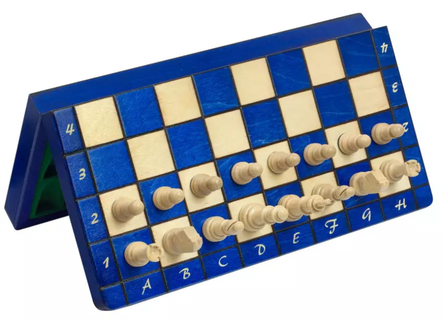Juego de ajedrez Prisma, tablero plegable magnético de madera (azul)