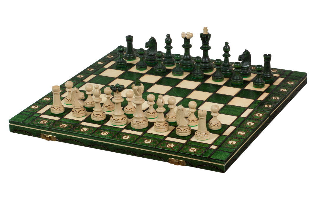 Juego de ajedrez Nobilis con piezas Staunton y tablero y piezas de color verde y blancas